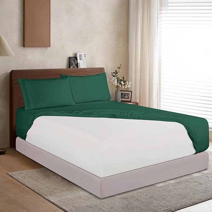 Elegant Comfort 1500 Premium Hotel Quality 18-24 Inches Deep - Extra Deep Pocket Single Fitted Sheet for High Mattress, Luxury and Softest, Smart Pocket - Wrinkle Free, Queen, Hunter Green