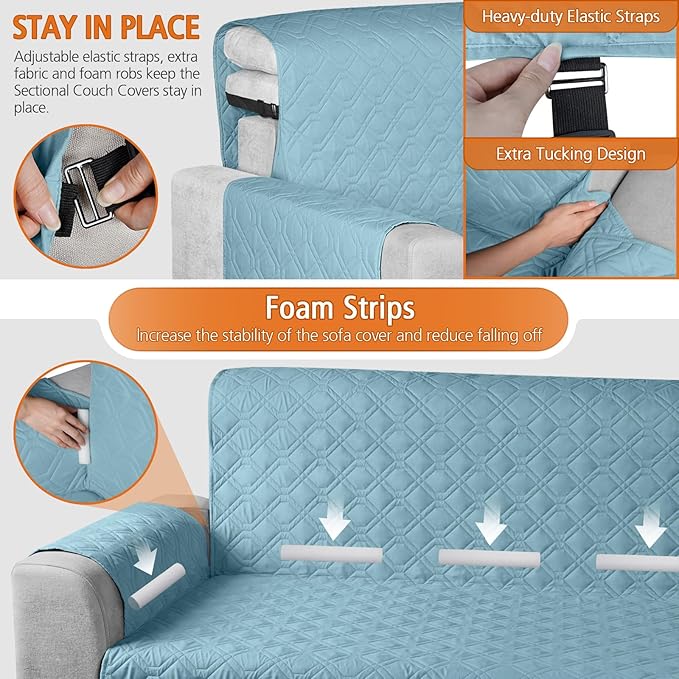 VANSOFY Upgraded Sectional Couch Covers 100% Waterproof L Shaped Sofa Slipcover Reversible Chaise Lounge Cover for Sectional Sofa Furniture Protector Cover for Pets Dog Cat(Large, Azuree)