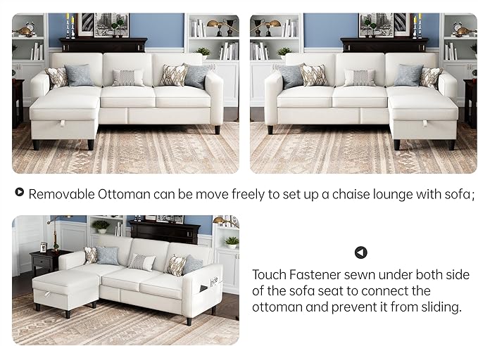 Sectional Couches for Living Room Convertible 3 Seater Sofas 78" L Shaped Couch with Removable Storage Ottoman Modern Linen Beige Sofa for Apartments Studios Dorms Small Spaces | 78" Small Sectional