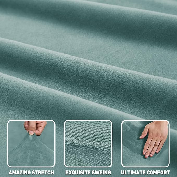 ZNSAYOTX 2026 Soft Velvet Sectional Couch Covers, Luxury Plush Slipcovers with Elastic Bottom for L Shape Sectional Sofa, 2 Pcs Pet Friendly Protector (3 Seat Couch + 3 Seat Chaise, Pea Green)