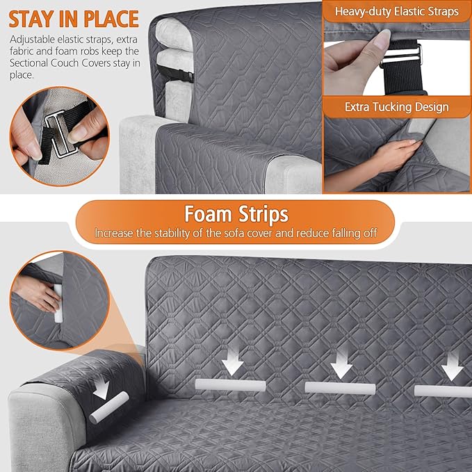 VANSOFY Upgraded Sectional Couch Covers 100% Waterproof L Shaped Sofa Slipcover Reversible Chaise Lounge Cover for Sectional Sofa Furniture Protector Cover for Pets Dog Cat(X-Large, Dark Gray)