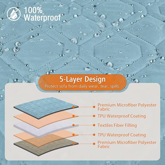 VANSOFY Upgraded Sectional Couch Covers 100% Waterproof L Shaped Sofa Slipcover Reversible Chaise Lounge Cover for Sectional Sofa Furniture Protector Cover for Pets Dog Cat(X-Large, Azuree)