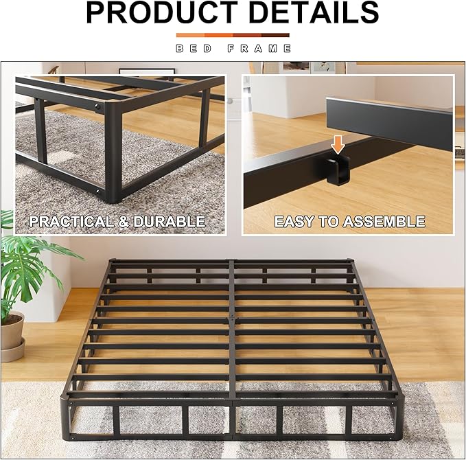 EMODA King Box Spring 9 Inch Heavy Duty Bed Base Metal Mattress Foundation with Fabric Cover, 3000LBS Max Weight Capacity, Noise Free, Easy Assembly