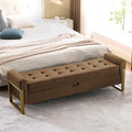 67" End of Bed Storage Bench King Size, Velvet Storage Bench for Bedroom Foot of Bed, Upholstered Storage Ottoman Bench with Gold Legs for Window Living Room Entryway, Brown