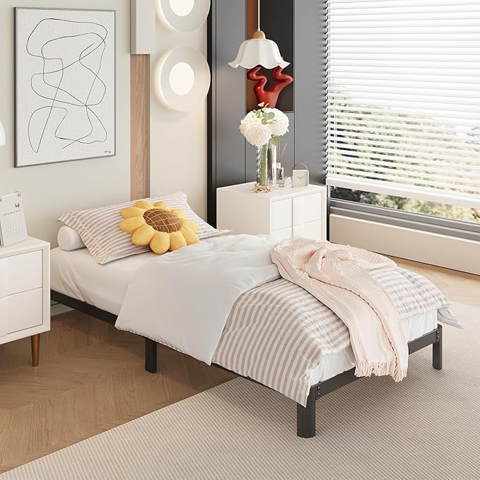 Yicensen 9 Inch Twin XL Bed Frames with Rounded Corner Legs, Heavy Duty XL Twin Metal Platform Bed Frame No Box Spring Needed, Easy Assembly, Noise Free, Black