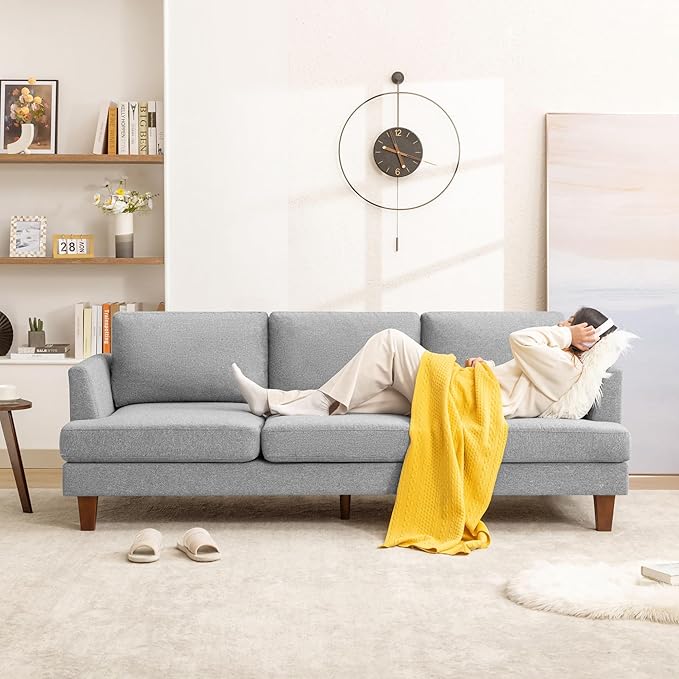 Mid Century Modern Couches for Living Room, 89" Comfy Grey Couch Sofa with 3-Seater Deep Seats, Upholstered Sofas for Living Room, Office Apartment, Bedroom