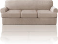 PrinceDeco T Cushion Sofa Slipcover 4 Pieces Sofa Covers for T Cushion Couch Soft Sofa Slip Covers Furniture Protector with 3 Individual T Shape Seat Covers Width Up to 88 Inch, Sand
