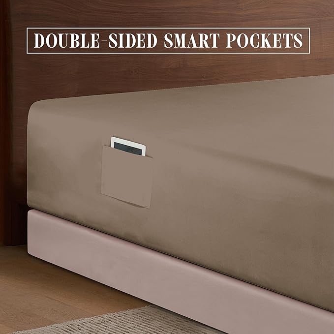 Elegant Comfort 1500 Premium Hotel Quality 18-24 Inches Deep - Extra Deep Pocket Single Fitted Sheet for High Mattress, Luxury and Softest, Smart Pocket - Wrinkle Free, California King, Taupe