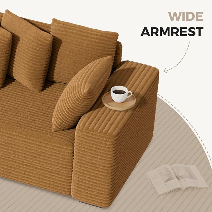 111'' Modular Sectional Cloud Couches with Chaise, L Shaped Extra Large Sleeper Couch Reversible Fluffy Corduroy with 8pcs Pillows for Living Room(Brown Left Facing Chaise)