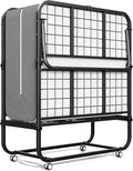 INTERGREAT Folding Bed, 75" x 31" Cot Size Portable Folding Beds for Adults, Metal Foldable Bed on Wheels for Guest, Space Saving Roll Away Beds for Easy Storage