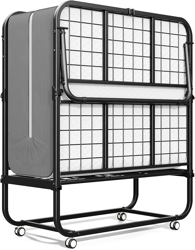 INTERGREAT Folding Bed, 75" x 31" Cot Size Portable Folding Beds for Adults, Metal Foldable Bed on Wheels for Guest, Space Saving Roll Away Beds for Easy Storage