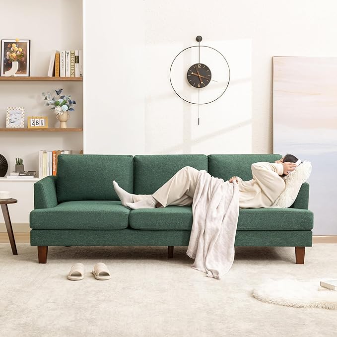 Mid Century Modern Couches for Living Room, 89" Comfy Green Couch Sofa with 3-Seater Deep Seats, Upholstered Sofas for Living Room, Office Apartment, Bedroom
