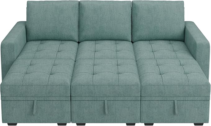 HONBAY Modular Sectional Couch Sleeper Sofa Bed with Storage Seats Oversized Sectional Couches for Living Room,Blue