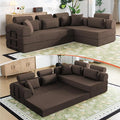 106” L Shaped Boneless Sectional Couch, Two 70.87” Pieces Convert to 141.7” Extra Long Straight Sofa, Corduroy Couch in a Box with Headrest and Back Pillows for Apartment Living Room, Brown