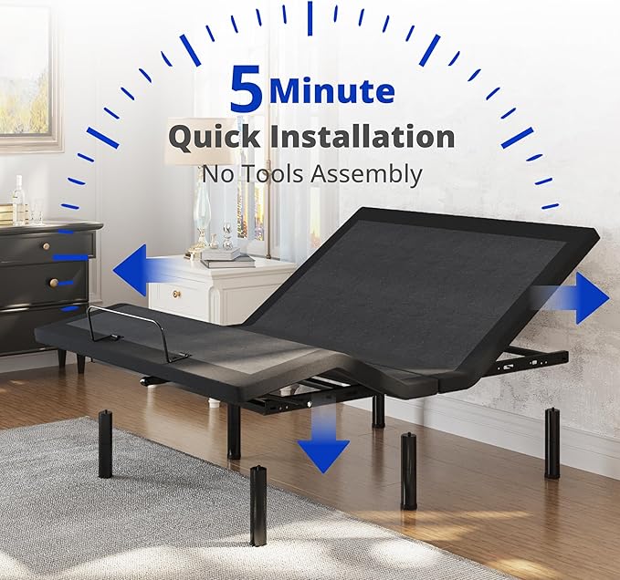 Dyonery Full Adjustable Bed Frame with Mattress, 14 inch Medium Copper-Gel Memory Foam Mattress, Head & Foot Incline, 750lbs Lift Capacity, Powerful Quiet Motor, 5 Minutes Tools-Free Assembly