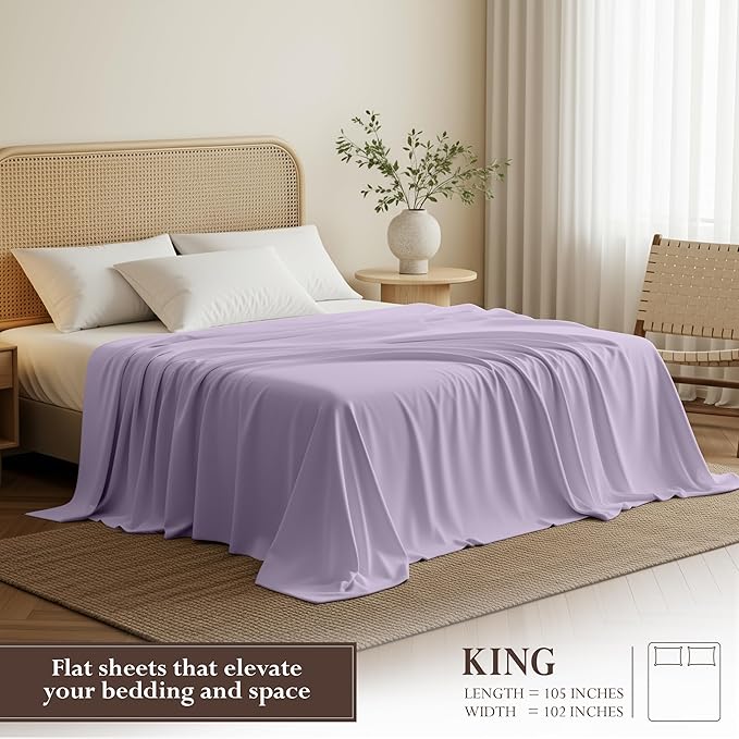 Utopia Bedding Flat Sheet - Soft Brushed Microfiber Fabric - Shrinkage & Fade Resistant Top Sheet - Easy Care - 1 Flat Sheet Only (King, Lavender)