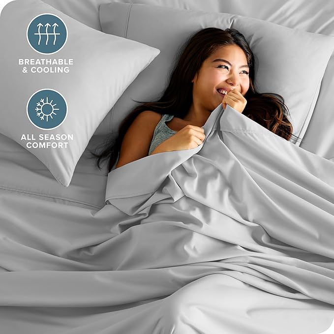 Bare Home Full Sheet Set - 1800 Ultra-Soft Microfiber Full Bed Sheets - Double Brushed - Deep Pockets - Easy Fit - 4 Piece Set - Bedding Sheets & Pillowcases (Full, Cloud Grey)
