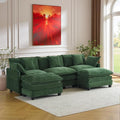 Expandable Modular Sectional Sofa with Ottoman, 111.4" Cloud Chenille U-Shape Couch, Reversible Chaise & 2nd Ottoman for Large Spaces, Deep Seat, Solid Wood Frame