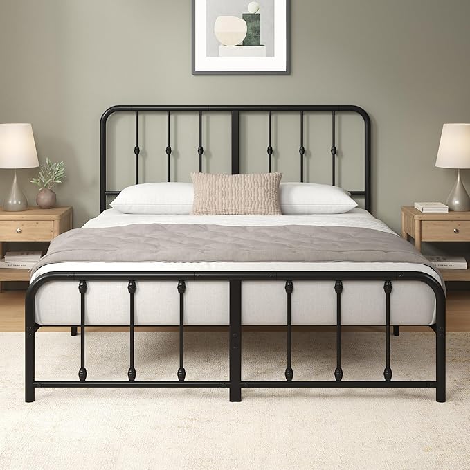 Zinus Leonardo Metal Platform Bed Frame, Victorian Spindle Style Headboard and Footboard, Heavy Duty Bed Base, Ample Underbed Space, King