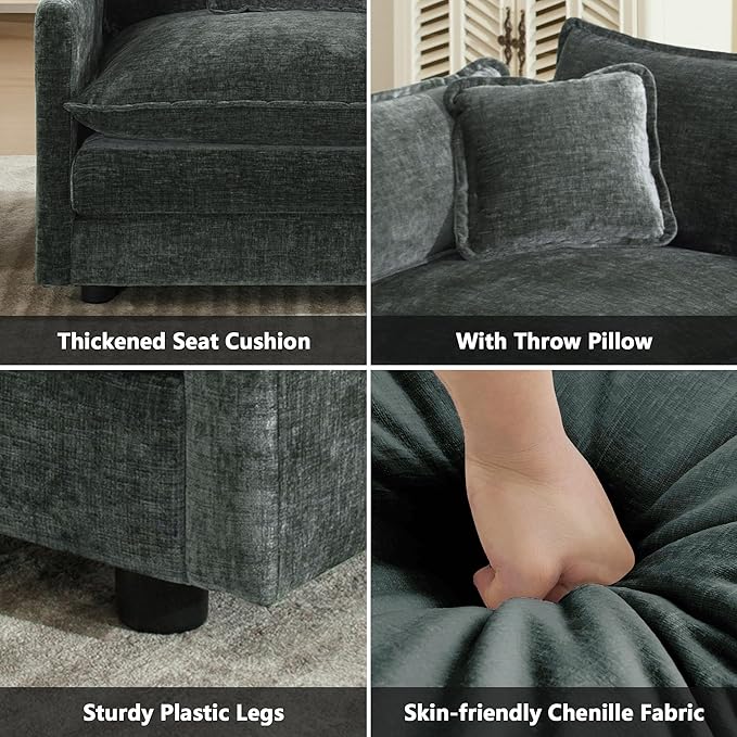 mikibama Modular Sectional Sofa, 76.4 Inch L Shaped Couch Set for Living Room, Loveseat Comfy Cloud Couches with Movable Ottoman, DIY Combination, Chenille, Grey
