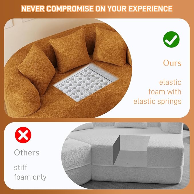 69" Curved Loveseat Sofa for Living Room, Modern Chenille Love Seat Cloud Couch, Luxury Plush Extra Deep Oversized Sofa for Small Spaces, Bedroom, Apartment‌, No Assembly Required, Orange