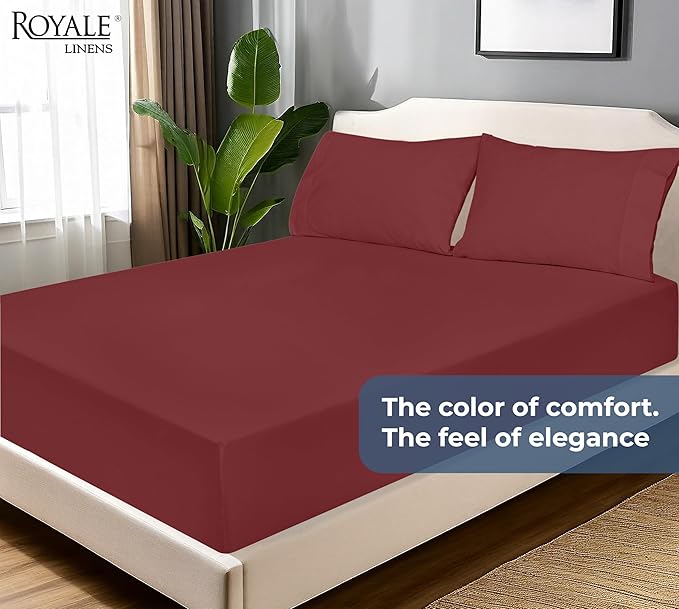 Royale Linens 100% Organic Cotton Fitted Sheet - Percale Weave - Super Soft Deep Pocket Bottom Sheets - Elastic Sheet Twin XL Size - Twin XL Fitted Sheets Only - (39"x80"+15", Red)