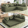 Boneless Sectional for Small Spaces, 106” L Shaped Couch From Two 70.87” Modules, Reconfigures to 141.7” Straight Sofa, Corduroy Compressed Couch in a Box With Headrest Back Pillows, Light Green