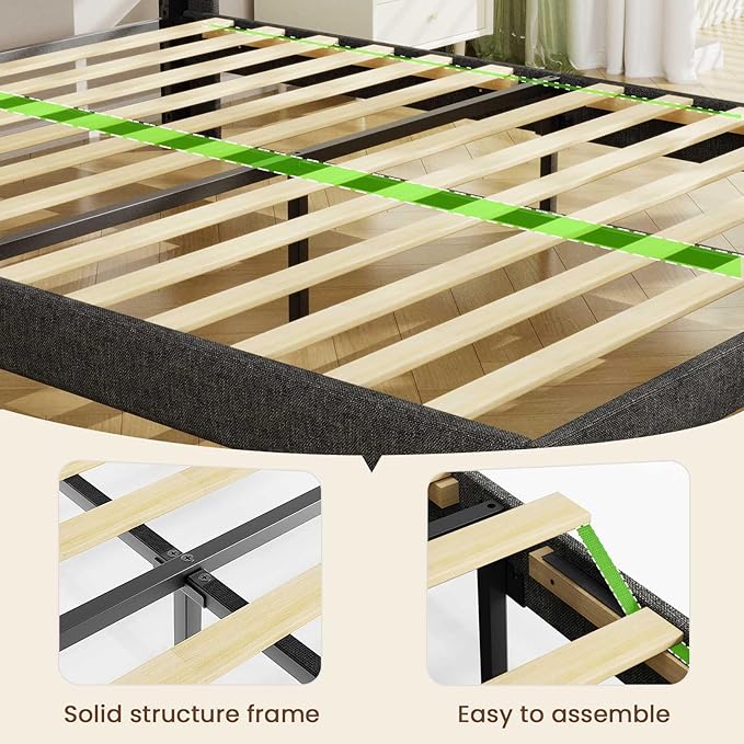 Driftalia LED Full Size Bed Frame with 2 Storage Drawers, Upholstered Full Bed Frame with Headboard and Charging Station, No Box Spring Needed, Easy to Assembly-Dark Grey