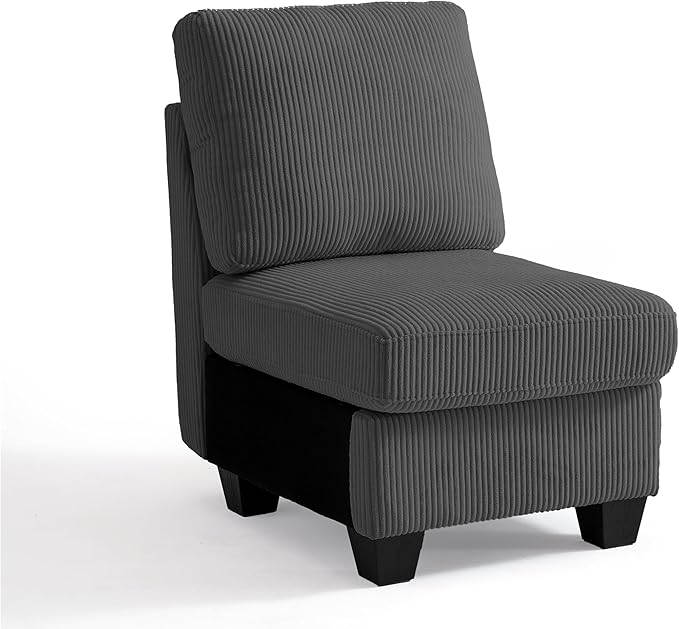 CHIC HOUSE Middle Module for Modular Couch, Corduroy Customizable Chaise, Storage Ottoman for Sectional Sofa, Armrest, Single/Double Seater