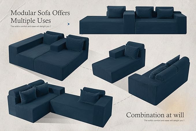 HABUTWAY Sectional Couches for Living Room,No Assembly L Shaped Couch 105" Modular Sectional Sofa Couch with Deep Seat,Cloud Couches Furniture Sets for Apartment,Corduroy (Blue, Left Facing)