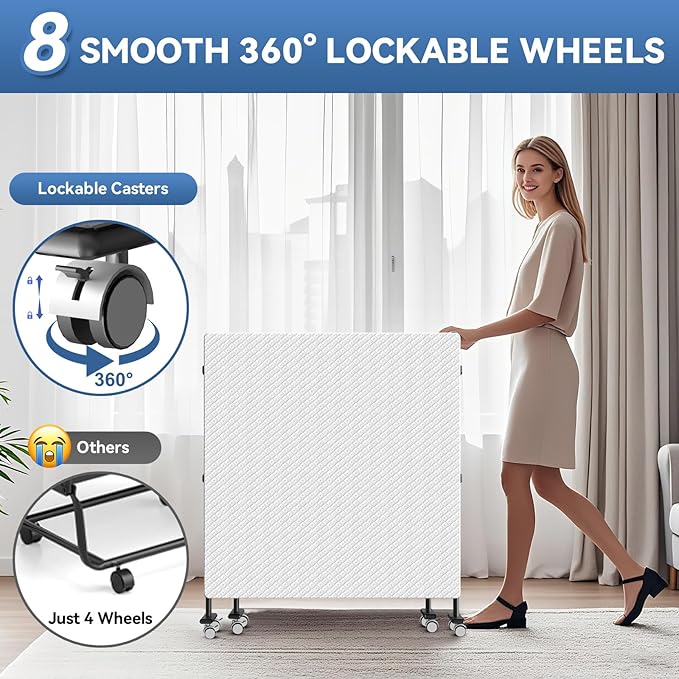 Adjustable Folding Bed with Mattress, 8 Smooth-Rolling Wheels & 2 Armrests, Portable, Foldable Guest Bed for Adults, 75" x 38"