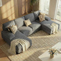 Homall Modular Sectional U Shaped Sofa Couches for Living Room, Comfy Loop Yarn 4 Seat Sofa Set with Removable Pillows, Lounge Chaise Upholstered Couch for Apartment (Loop Yarn, Pearl Gray)