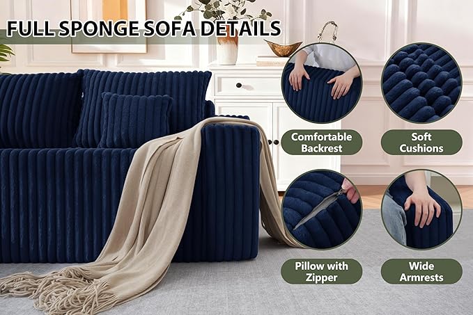 HABUTWAY 94'' Cloud Sectional Couch, Boneless Sofa with Deep Seat, Modular Comfy L-Shape Couch with Chaise for Living Room Bedroom, No Assembly Required(Blue,Left Facing Chaise)