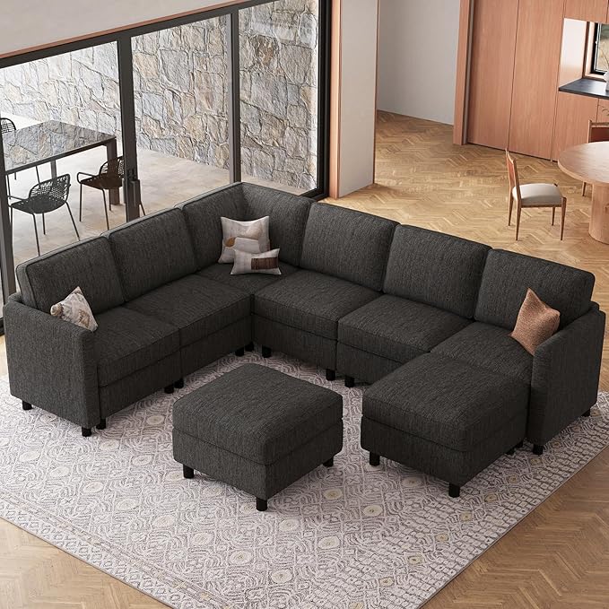 Belffin 107.1" 8 Seats U Shaped Couch Modular Sectional Sofa Seat Couch with Storage Comfy Washable Sectional Couches for Living Room Sofas Set with Chaise,Dark Grey