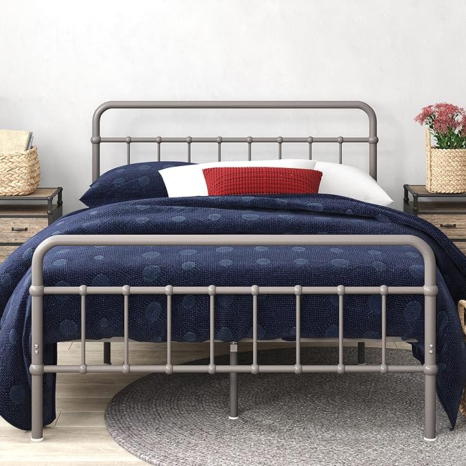 Zinus Florence Metal Platform Bed Frame, Mattress Foundation, No Box Spring Needed, Easy Assembly, Grey, King