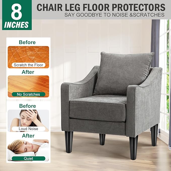 FoDau770 Black Rubber Wood Furniture Legs 8 Inches, Straight Tapered Wood Feet Mid Century Sofa Legs Set of 4, 5/16" UNC Furniture Feet for Cabinet Couch Dresser Chair Ottoman Table