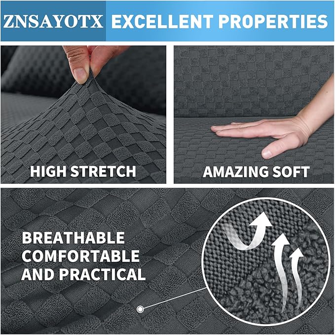 ZNSAYOTX Sectional Couch Covers, Stretch Jacquard Slipcovers with Elastic Bottom for L-Shape Sectional Sofa, 2 Pcs Pet Friendly Modular Sofa Protector (3 Seat Couch + 2 Seat Chaise, Dark Grey)