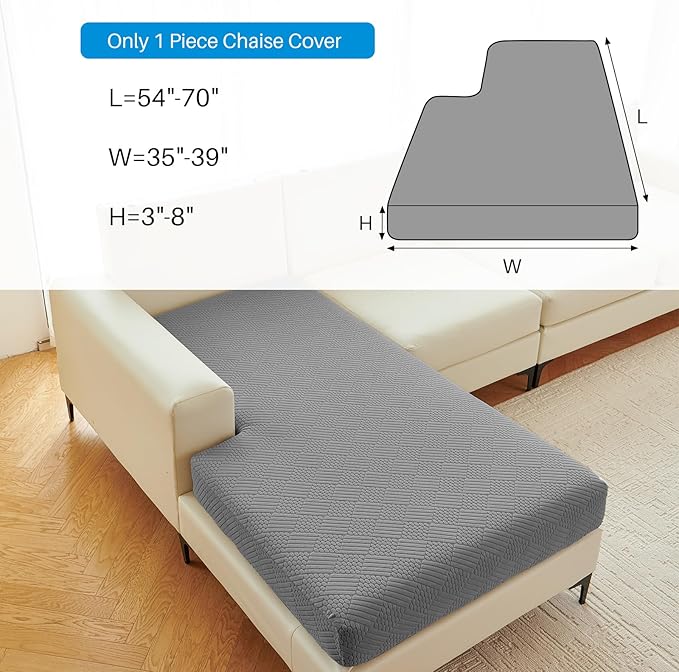 Deep Dream Sectional Couch Covers, 1 Piece Chaise Lounge Slipcover L Shape for Sectional Sofa, Separate Couch Cushion Chaise Cover for Both Left/Right Sectional Couch (1 Piece Chaise Cover, Dark Grey)