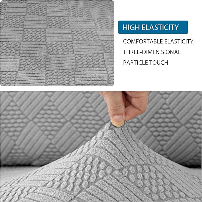 Deep Dream Stretch Couch Cushion Covers Soft Sofa Cushion Cover Replacement Sofa Seat Cushion Slipcovers Furniture Protector with Elastic Bottom(1 Piece Sofa Cushion Cover, Light Grey)