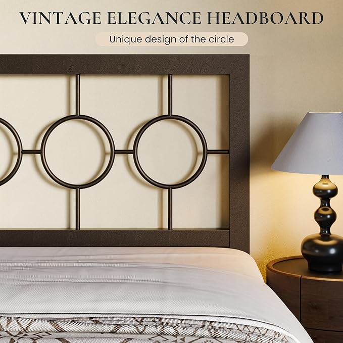 SHA CERLIN Twin Metal Bed Frame with Vintage Circular Design Headboard and Footboard, No Box Spring Required, Easy Assembly, Noise-Free,Brown
