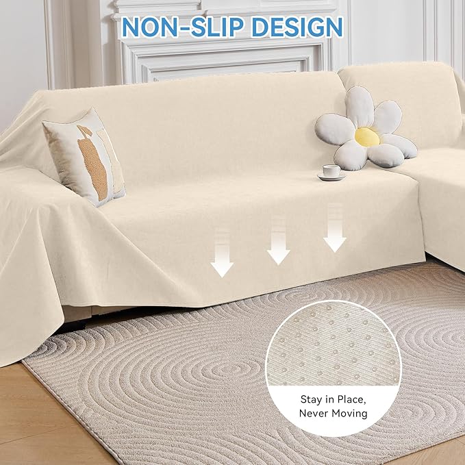 Deep Dream Sectional Couch Covers, 2 Pieces 100% Waterproof L Shaped Sofa Cover, Non Slip Couch Cover for Dogs Cats Washable, Pet Friendly Sofa Slipcovers Furniture Protector (X-Large, Beige)