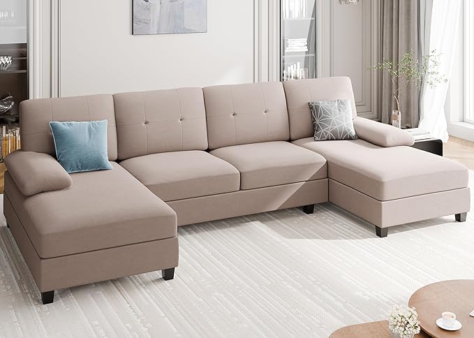 Meilocar Sectional Couches for Living Room, 106 in U Shaped Couches for Living Room, 4 Seat Sofa with Armrest, Sectional Couch for Apartment, Beige