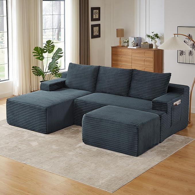 96" Sectional Couches for Living Room Cloud Couch Sofa with L-Shape Upholstered Boneless Couchs Modern Modular Sectional Couch with Chaise (Dark Grey, 96" W+Left Facing Chaise+2Seaters+Ottoman)