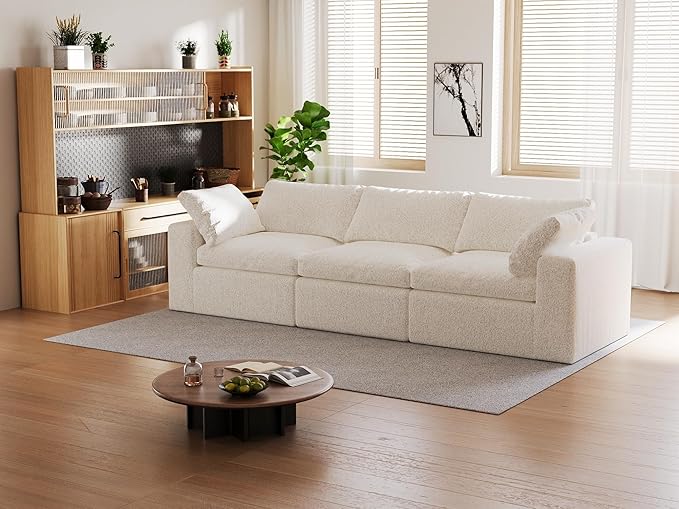 109’’ Cloud Couch for Living Room, Boneless Modular Sectional Sofa with Washable Cushion Cover, No Assembly Required, White (3-Seat)