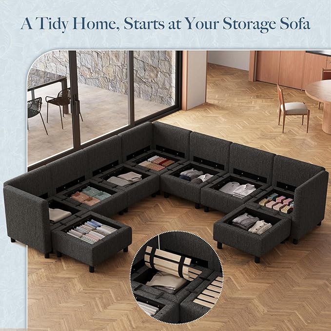 Belffin 107.1" 9 Seats Modular Sectional Sofa U Shaped Couch Big Corner Washable Sectional Couches for Living Room Comfy Couches with Storage Seat Couch Sofas with Chaise,Dark Grey