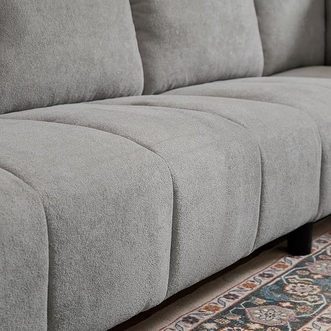 103" Convertible Sectional Sofa with Long Ottoman, Modern Upholstered Fabric L-Shaped Couch with Back Cushions, 6 Seat Sofa Couches for Living Room, Apartment, Office, Light Grey