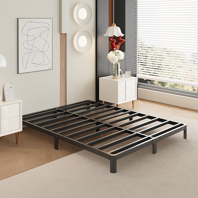 Yicensen 8 Inch Full Bed Frame No Box Spring Needed, Heavy Duty Full Size Metal Platform Bed Frame with Rounded Corner Legs, Easy Assembly, Noise Free, Black