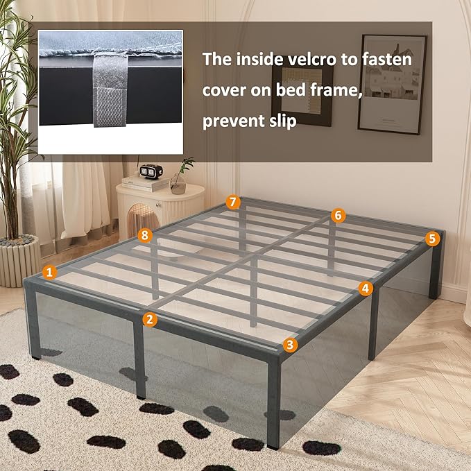 Maenizi 18 Inch Full Size Bed Frame with Skirt, Heavy Duty Metal Bed Frame Full, No Box Spring Needed, Support Up to 3000 lbs, Easy Assembly, Noise Free, Black