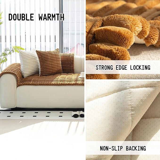 Sofa Couch Cover, Sofa Covers for Dogs Washable, Non-Slip Striped Sofa Slipcovers for Sectional Sofa, Sofa Cover Furniture Protector for L Shaped(Light Brown, 27.6"x 59")