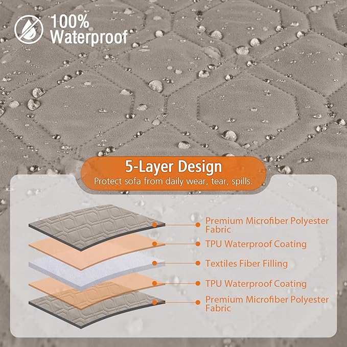 VANSOFY Upgraded Sectional Couch Covers 100% Waterproof L Shaped Sofa Slipcover Reversible Chaise Lounge Cover for Sectional Sofa Furniture Protector Cover for Pets Dog Cat(Large, Khaki)